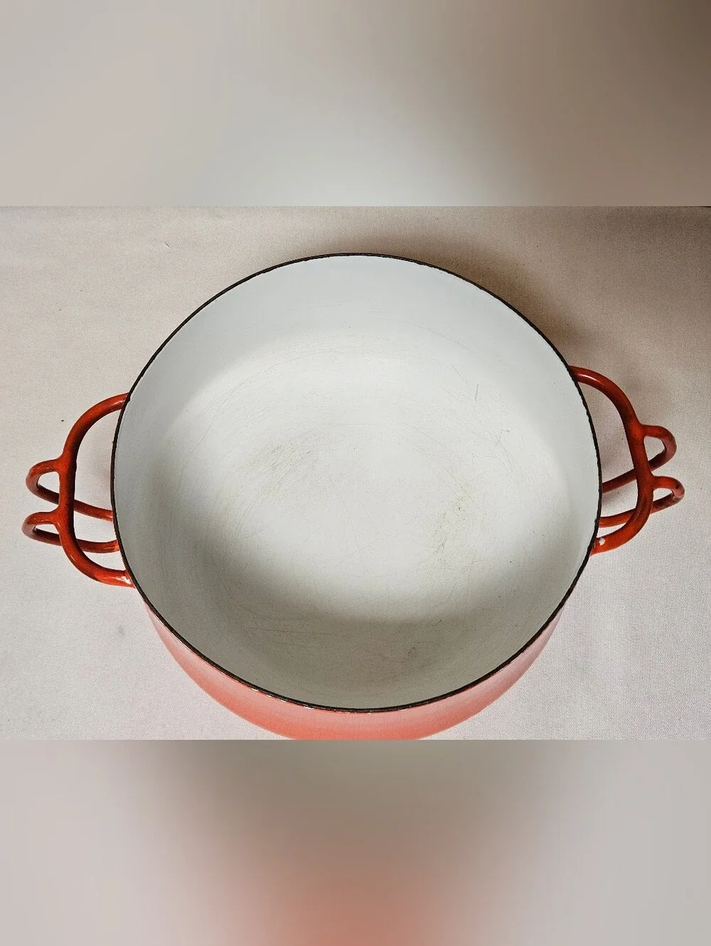 Vtg Milanoware Mid Century Modern 2 Qt Enamel Pot & Lid Made In Italy Orange Wht
